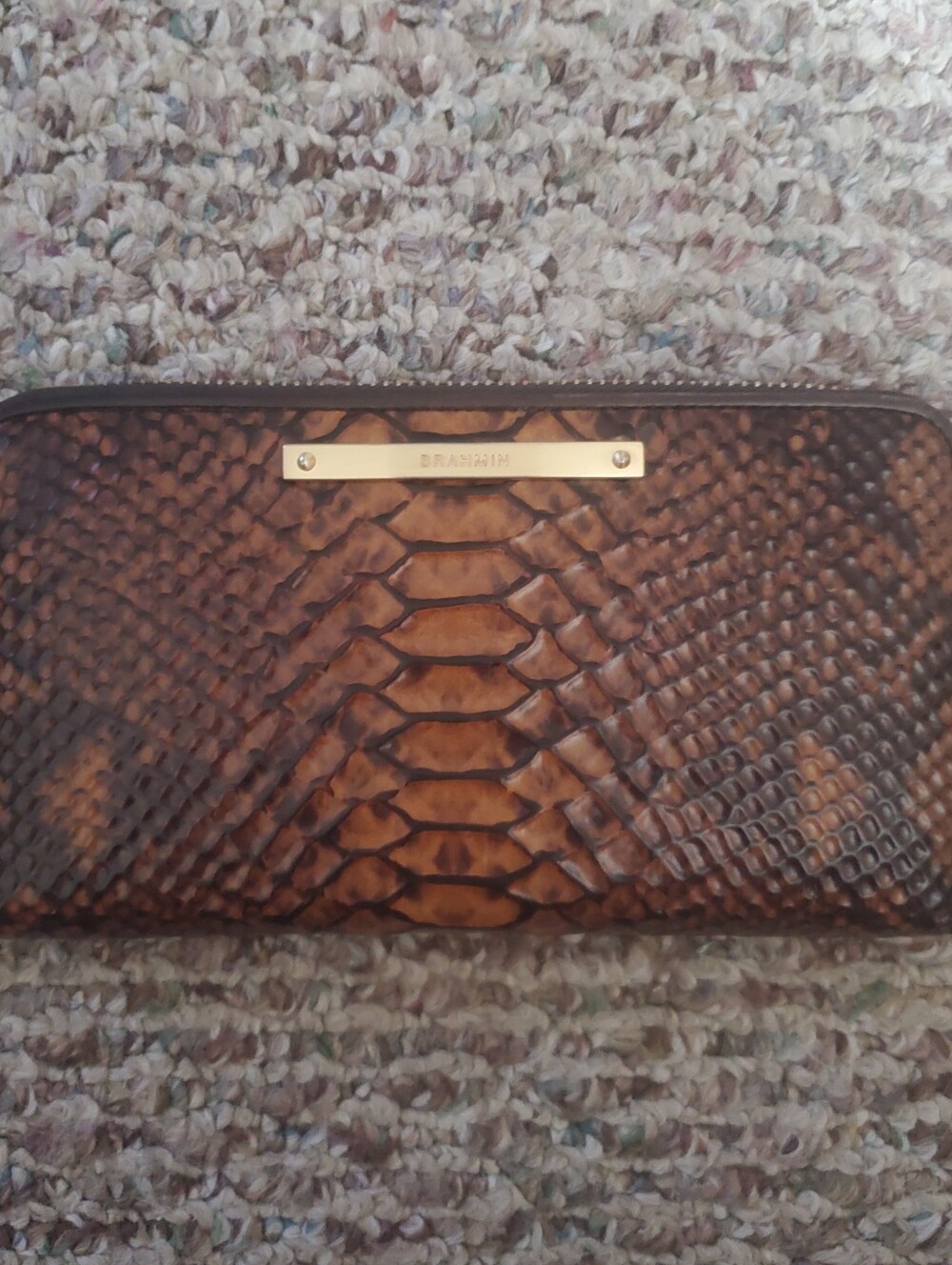 Brown Snake-Embossed Wallet with Gold Plate